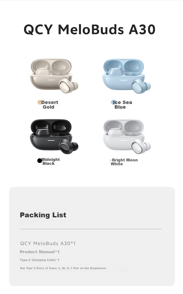 QCY [Major New Product] A30 Wireless Bluetooth Bean-Shaped In-Ear Active Noise Cancelling -60dB Sports Earphones with Adaptive Wind Noise Reduction, Call Noise Cancellation, Long Battery Life, Desert Gold 16