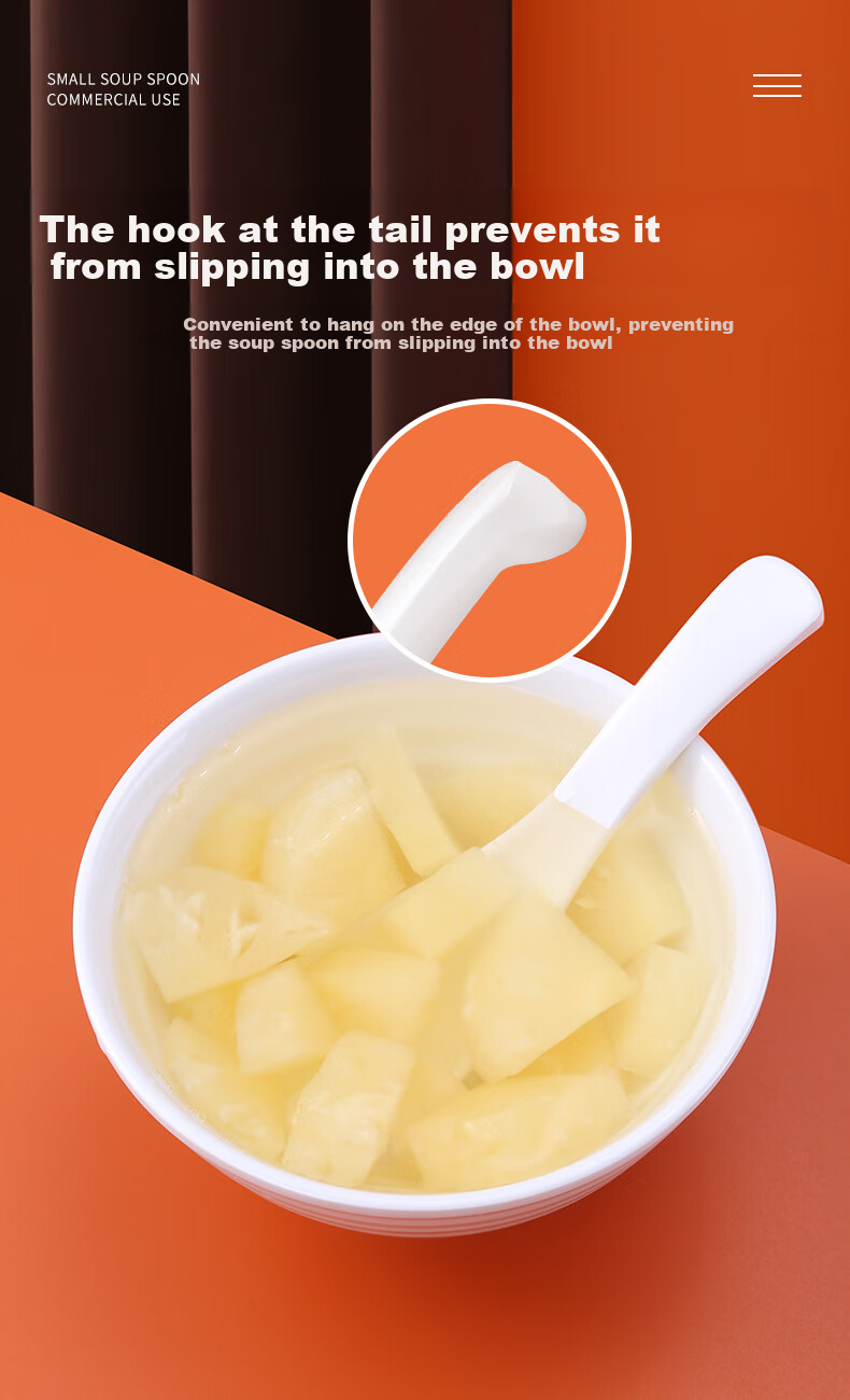 JOBO A8 Melamine Soup Spoons Set of 20, 14.5cm Small Soup Spoons with Anti-Slip Hook for Fast Food 2