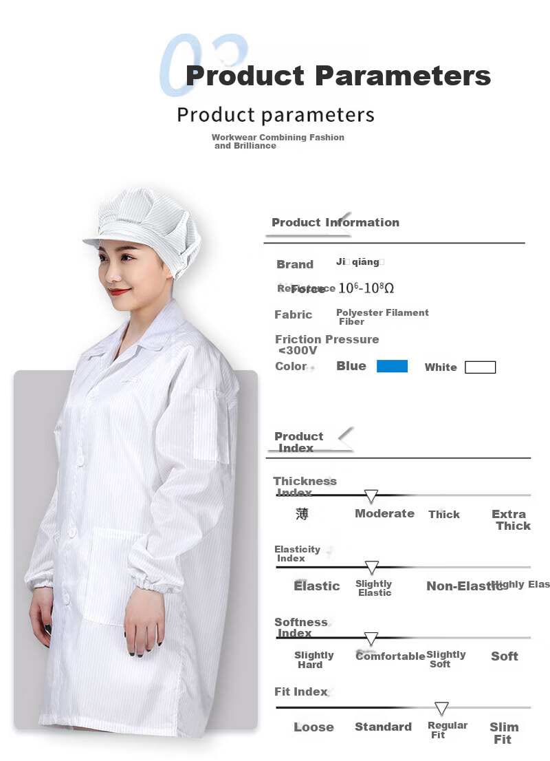 Jiuchengu Anti-Static Coat with Large Cap Dust-Free Long Workwear Unisex Dustproof Workshop Electronics Factory Protective Clothing Blue 3XL 2