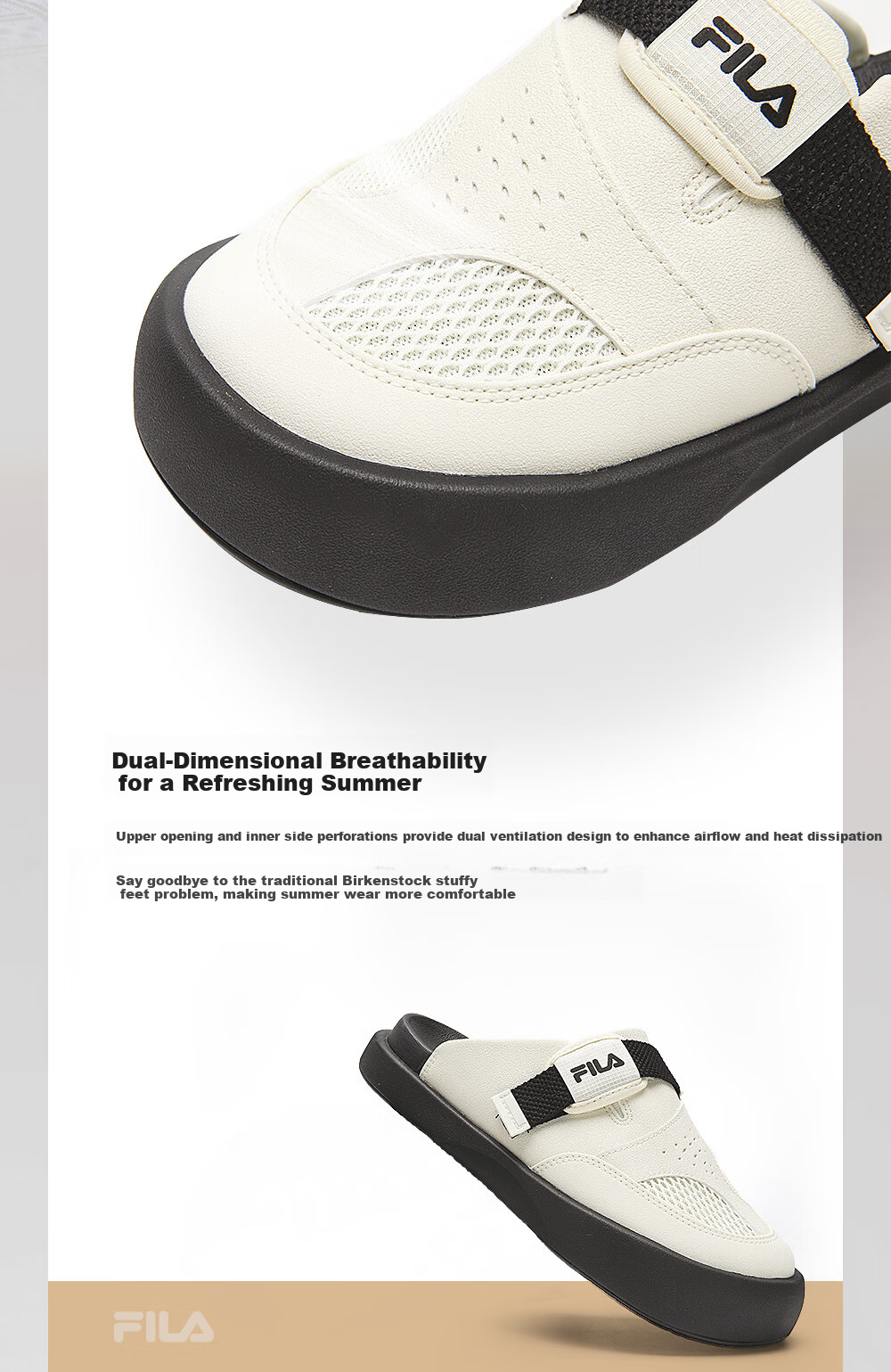 FILA Official Women's SMILA Sandals 2026 Summer Comfortable Birkenstock Style Slide Sandals Commuter Versatile Cool Slippers 9