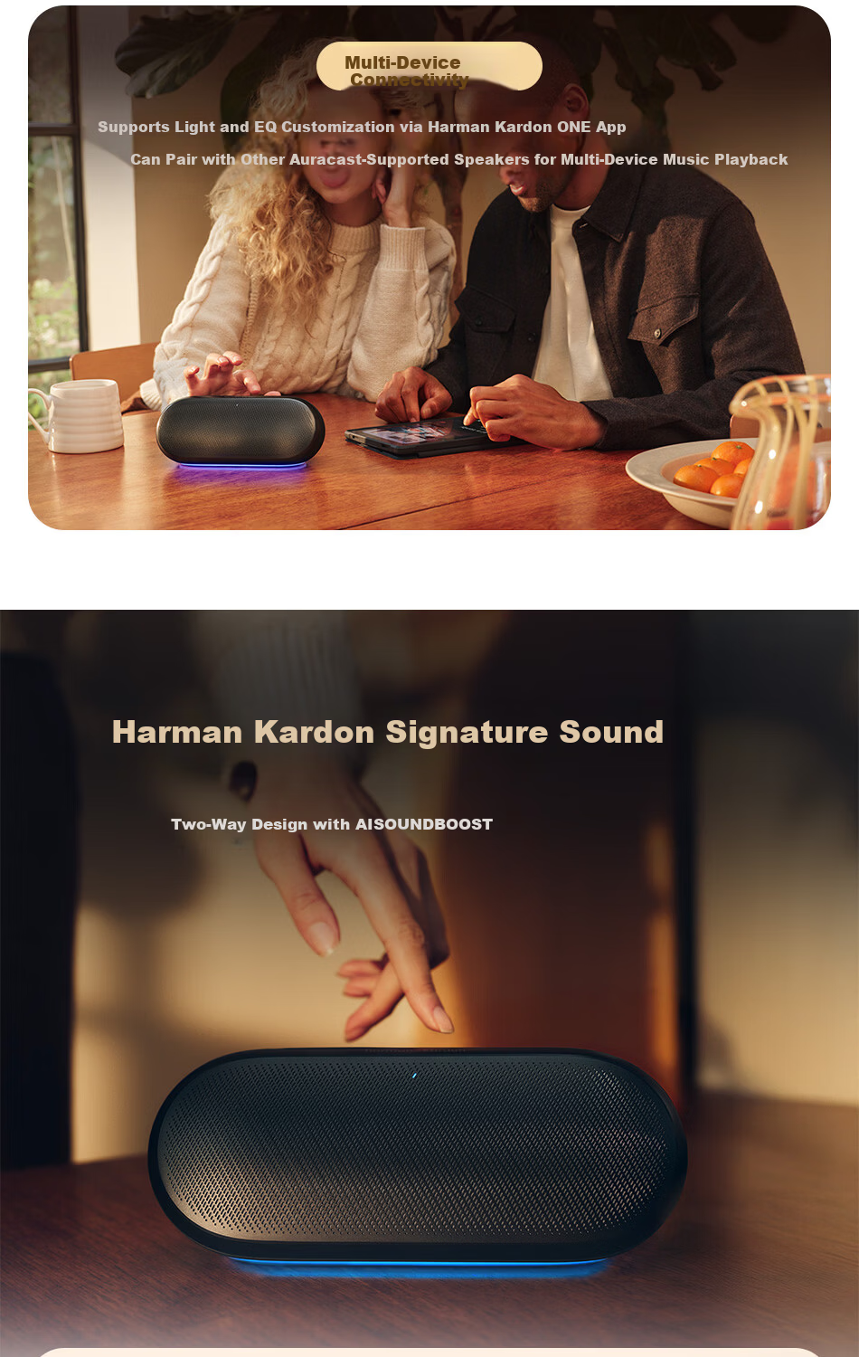 Harman/Kardon LUNA 2 Portable Bluetooth Speaker Smart Tuning Ambient Lighting Multi-Device Connection IP67 Waterproof Dustproof Matcha Latte Color 2