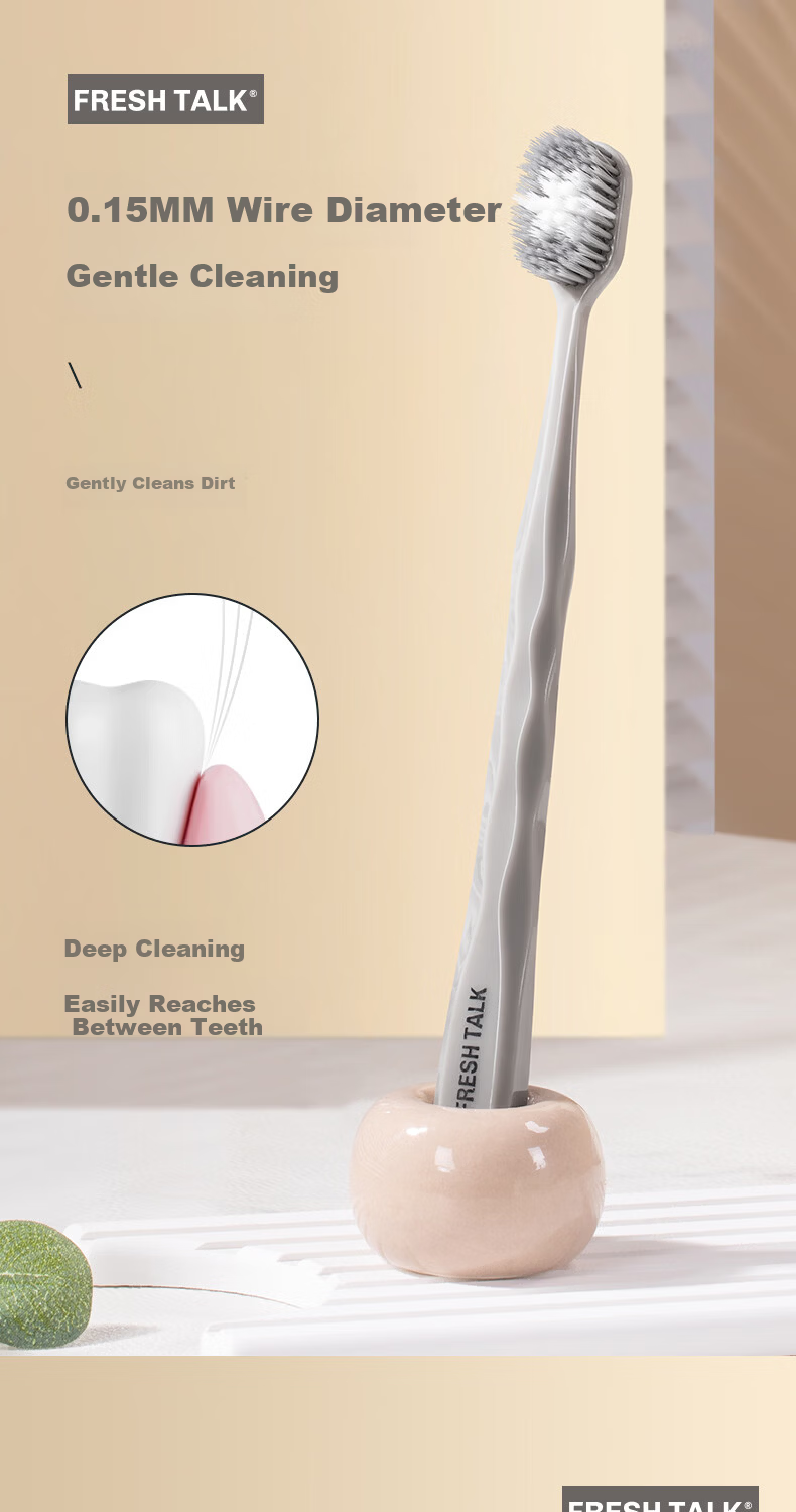 Fresh Talk Wide Head Soft Bristle Adult Toothbrush Deep Cleaning Large Head 100 Tufts Soft Bristles Gray Handle 1 Piece 4