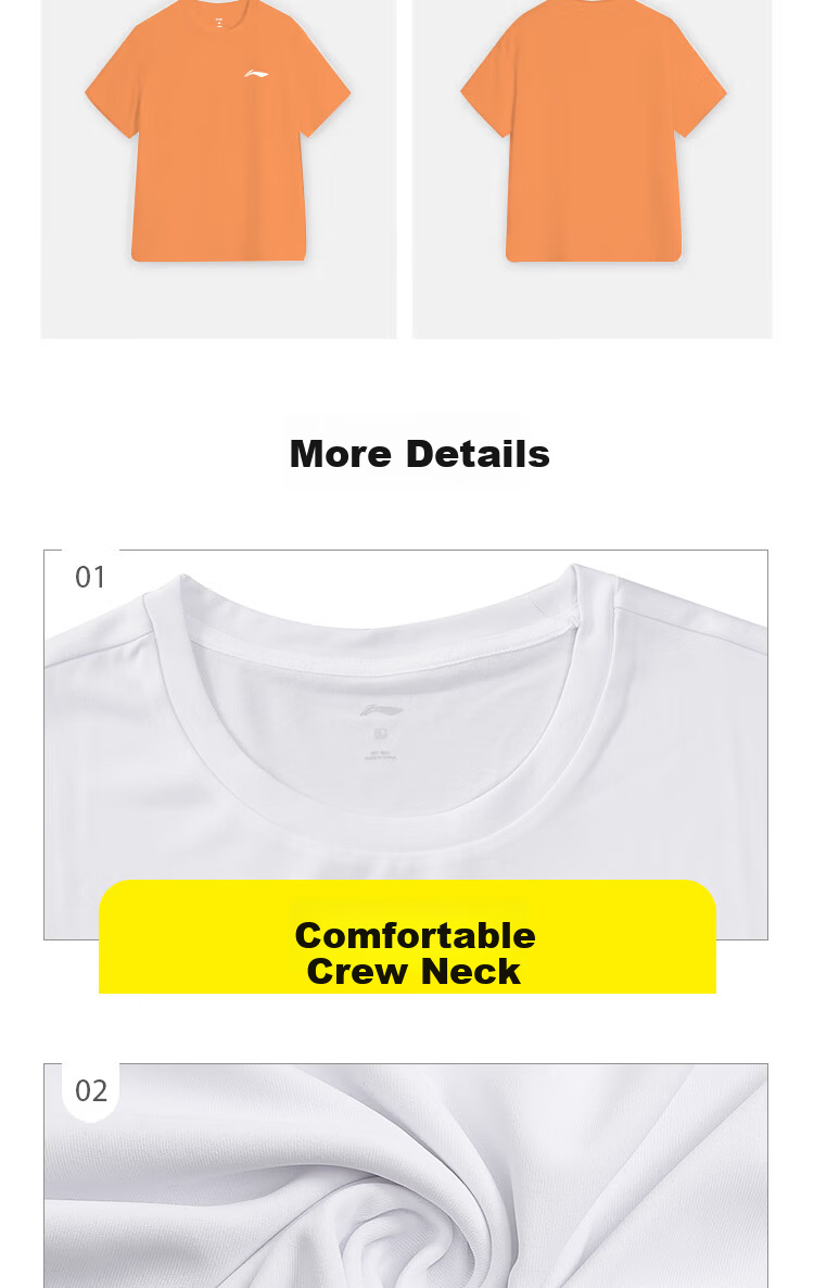 LI-NING Men's Summer Quick-Dry Short Sleeve T-Shirt Unisex Round Neck Sports Sweat-Absorbing Running Fitness Loose Breathable Shirt 9