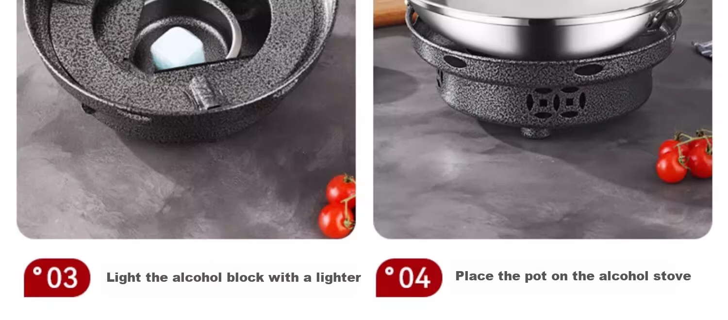 Deming Dry Pot Mini Hot Pot Household Windproof Special Alcohol Stove Solid Alcohol Thickened Stainless Steel Small Pot with Lid 15
