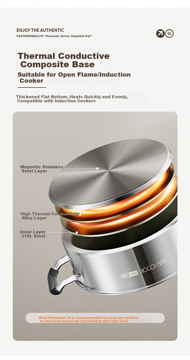 MAXCOOK 26cm 316L Stainless Steel Hot Pot Soup Pot with Lid, Compatible with Gas and Induction Cookers MCT7528 11