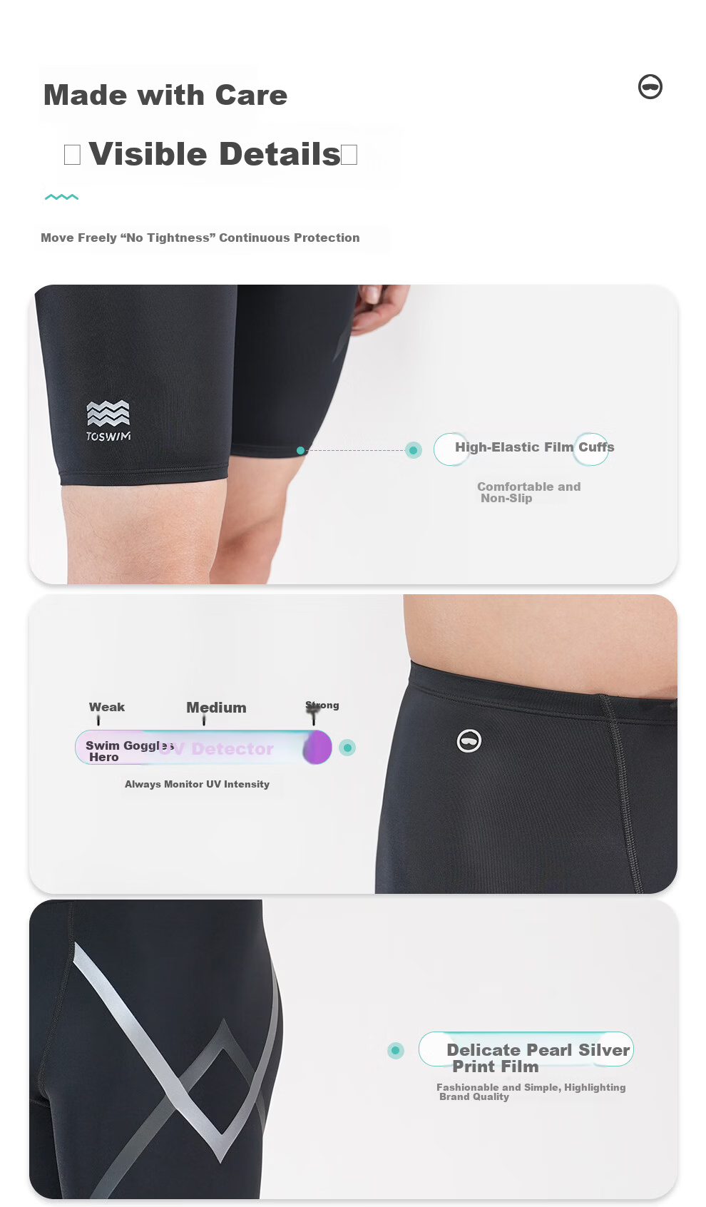 TOSWIM Men's Five-Point Swim Shorts High Elastic Comfortable Chlorine Resistant Quick-Dry Anti-Embarrassment Knee-Length Professional Training Black Silver Stripe 3XL 11