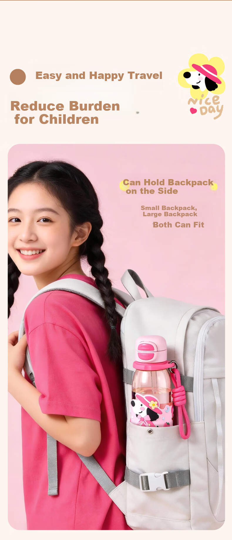 Cille Children's Water Bottle Portable Dual-Use PPSU Plastic Drinking Cup for Girls School Backpack Baby Durable High-Temperature Resistant 8