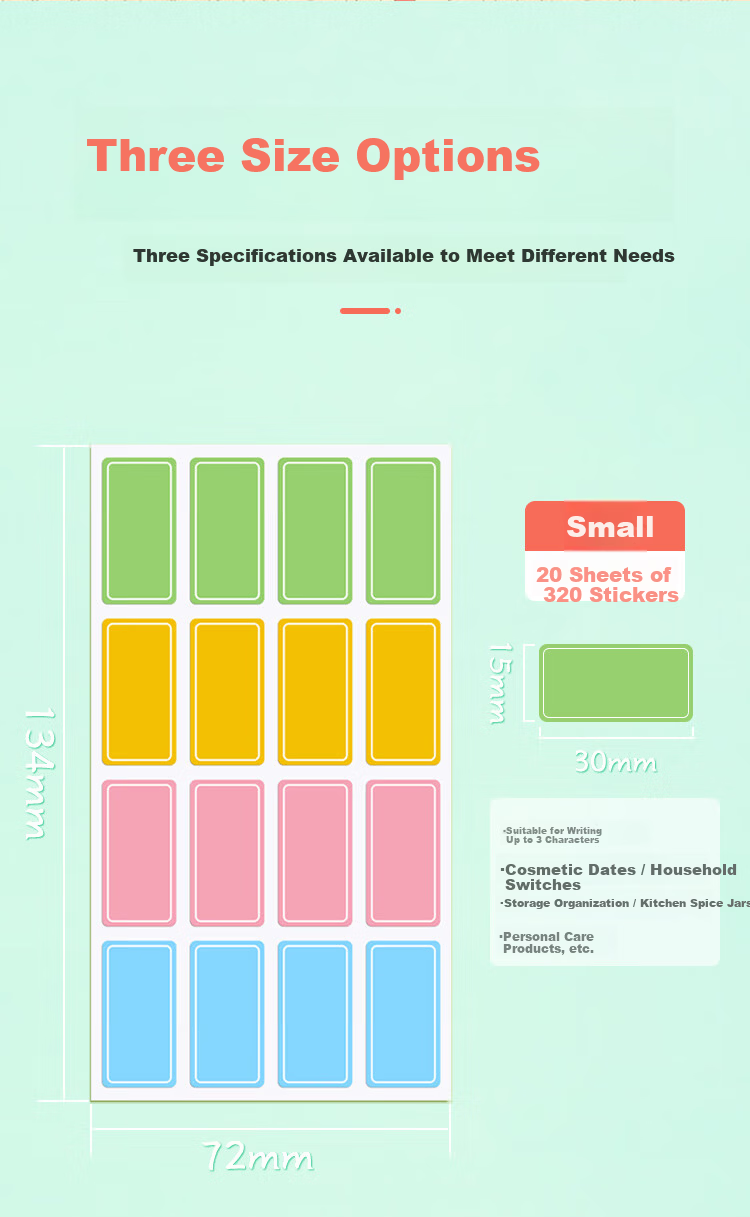 NVV Large Label Stickers 80pcs 60x30mm Adhesive Handwritten Self-Adhesive Colorful Name Price Tags Office Stationery Sticky Notes BL-06 2