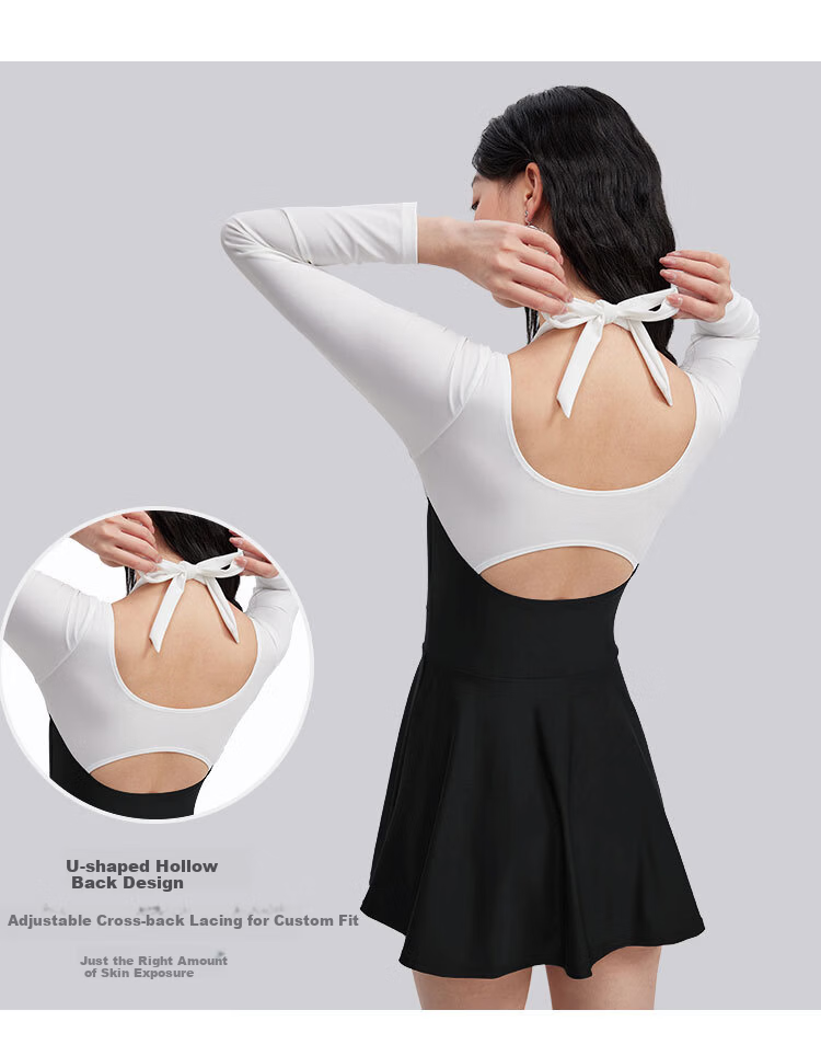Keep Women's One-Piece Skirted Conservative Slimming Tummy Control Professional Training Swimsuit Black and White Colorblock XL 5