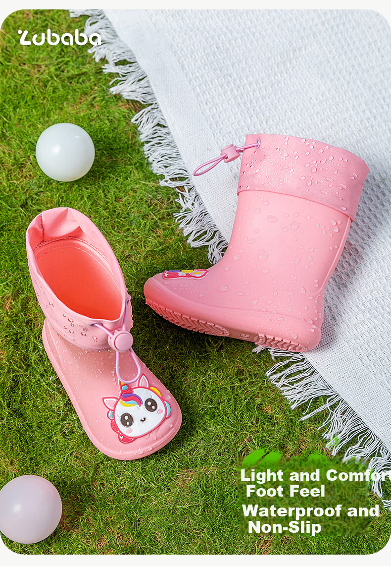 Zhubaba Kids Waterproof Non-Slip Rain Boots for Boys and Girls, Pink, Size 15 9