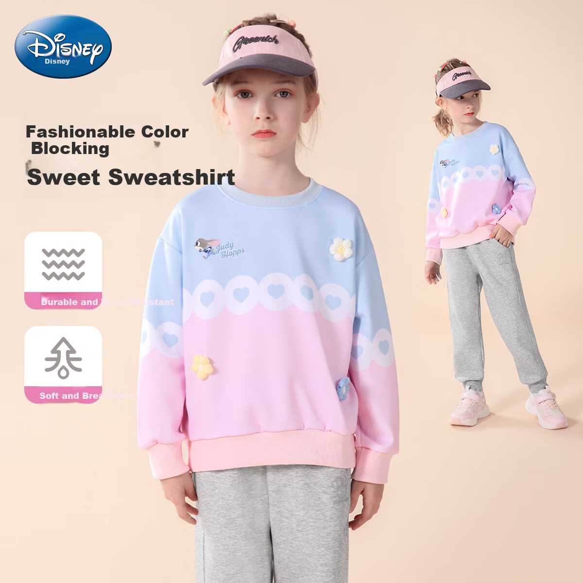 Disney Girls' Hoodie Zootopia Cartoon Spring Colorblock Top ZL110019 Pink Blue Size 140