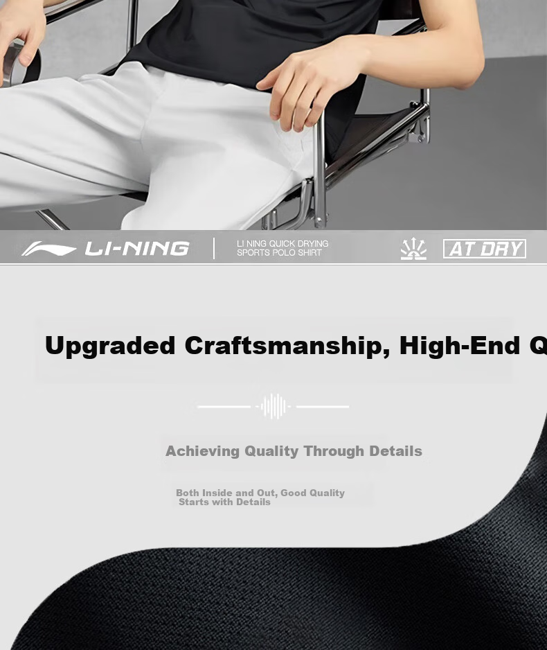 Li-Ning Polo Shirt Short Sleeve for Men, 2025 New Style T-Shirt, Summer Quick-Dry Collared Sports Business Wear, Customizable Black 2