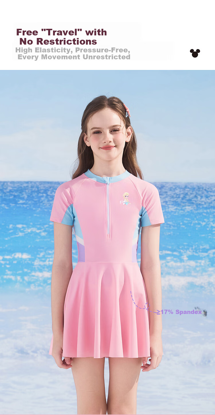 Disney Girls' One-Piece Swimsuit for Kids, Conservative Style for Older Girls and Middle School Students, D36130S2F, Pink Elsa, Size 120 1
