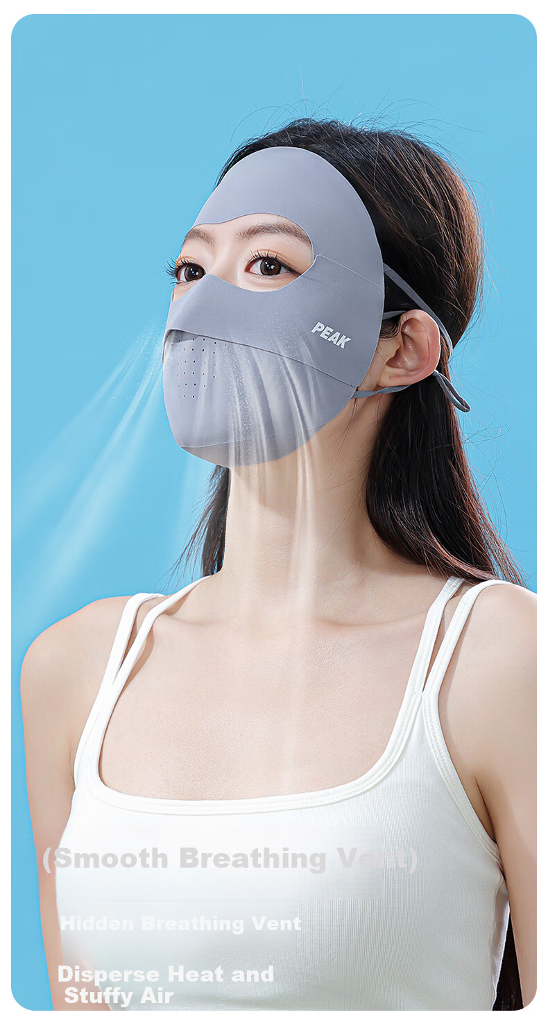 PEAK Sun Protection Face Mask Full Face Ice Silk UV Protection Breathable Outdoor Cycling Gray 6