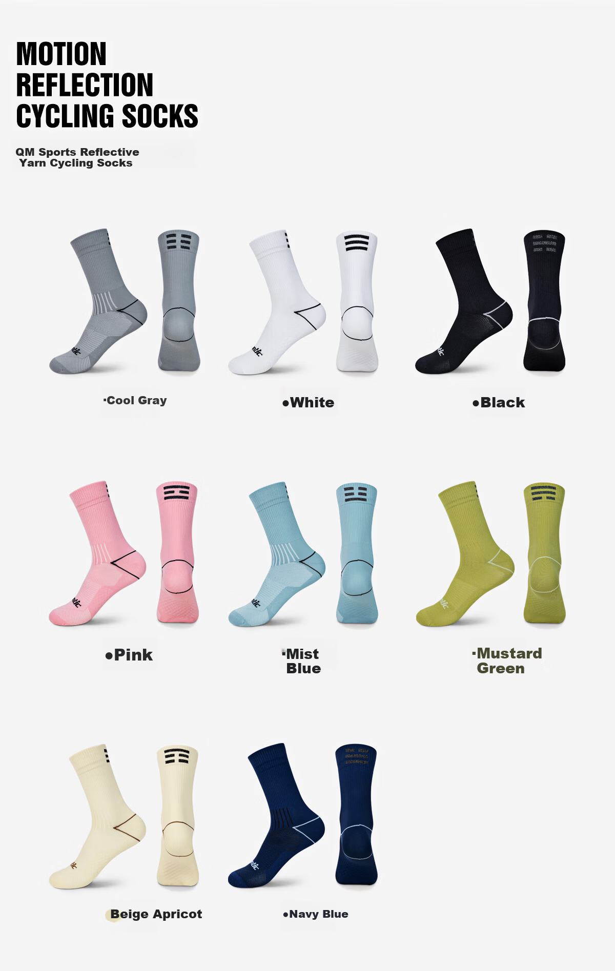 Santic Reflective Cycling Socks Breathable Sweat-Wicking Outdoor Sports Socks Qimen Black L/XL 2