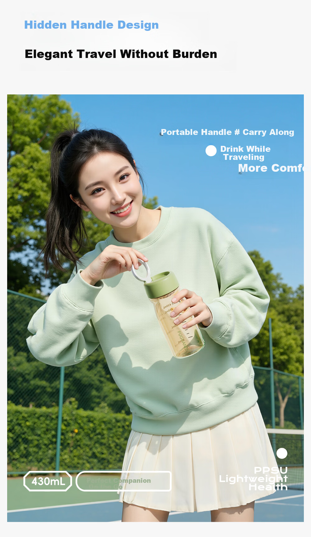 Fuguang PPSU Water Bottle Summer Portable Plastic Cup for Women Students Children High-Value Outdoor Sports Men 11