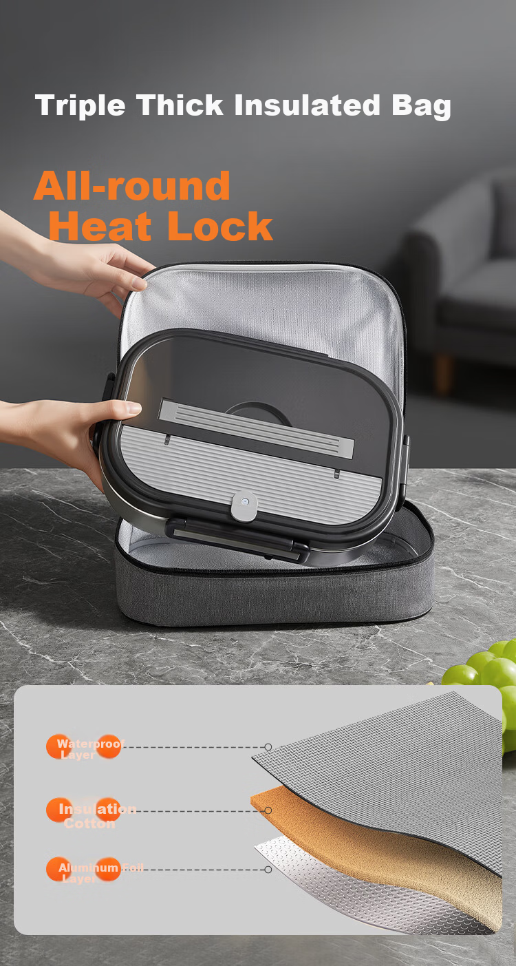JD Original Lunch Box, 316L Stainless Steel, Suitable for Microwave Heating, Extra Large Capacity 2.4L, with Chopsticks And Spoon + Insulated Bag 7