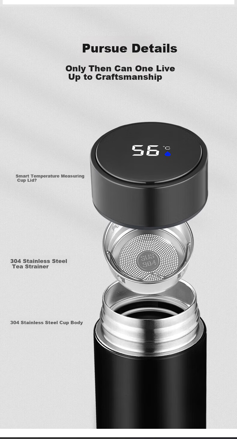 Tea Edge 304 Stainless Steel Smart Temperature Display Insulated Mug Large Capacity Business Tea Water Separation Cup for Office Men and Women 11