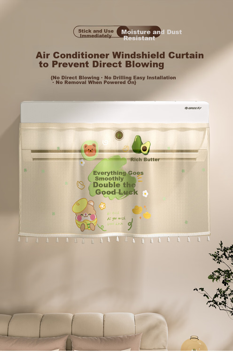 Fan Ye Air Conditioner Wind Shield Curtain Anti-Direct Blow Device No Drilling Wall-Mounted Air Conditioner Dust Cover Central Air Conditioner Wind Deflector Panel 2