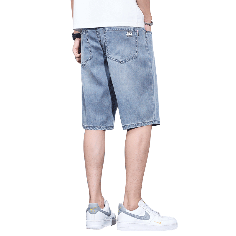 JEEP SPIRIT Men's Summer Denim Shorts Thin Casual Loose Straight Ice Silk Stretch Five-Point Pants