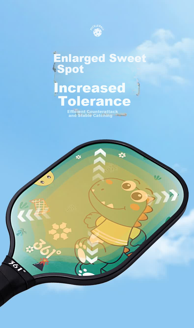 361° Pickleball Paddle Children's Student Cartoon Wooden Teacher Recommended Competition Pickleball Sports Training Green+Khaki 4