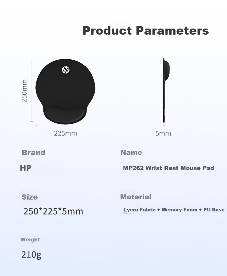 HP MP262 Mouse Pad Wrist Rest Lycra Memory Foam Ergonomic Desktop Silicone Non-Slip Gray for Office and Gaming Men and Women 8