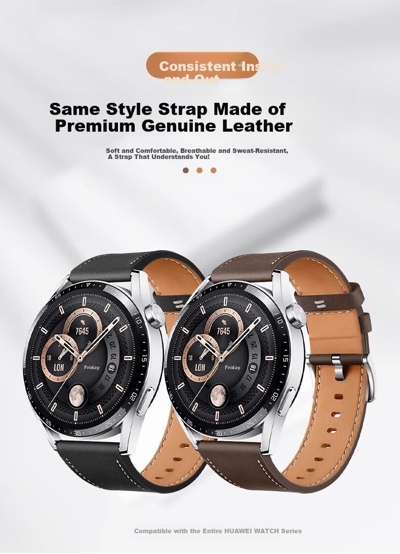 Baking Genuine Leather Watch Band Compatible with Huawei Watch5/4 Pro, Watch GT6/5/4/3/6/5 Pro/4 Pro/3 Pro Sports Strap for Men 46/48mm Dial 1