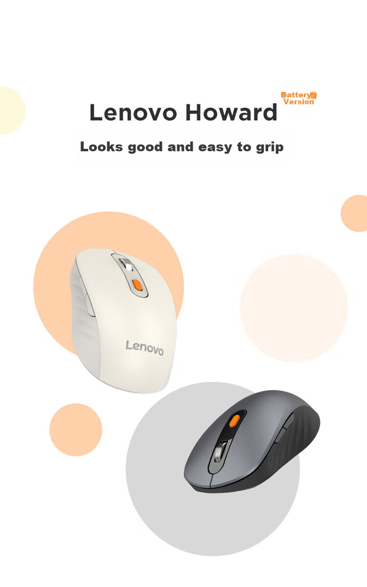 Lenovo Wireless Bluetooth Dual-Mode Mouse, Portable Office Mouse, Ergonomic Design, Compatible with Desktop All-In Computers, Laptops And Tablets, Howard Mouse 2022 Gray 1