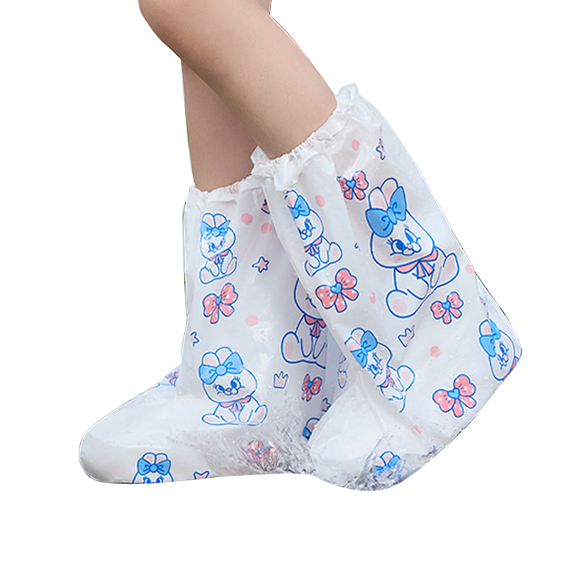 QIHAIQIU Disposable Rain Shoe Covers for Children, Waterproof Rain Boots, School Shoes, Non-Slip, Wear-Resistant, Thickened Foot Covers, Little Rabbit Design, 3 Pairs Per Pack