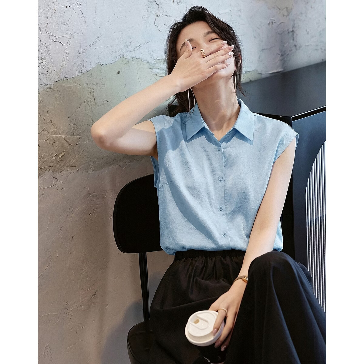 Demana Smooth 100 Acetate Summer Luxury Style Wide Collar Broad Shoulder Shirt Elegant High-End Women's Blouse