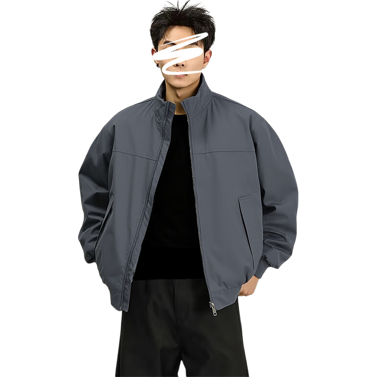 Foss Phil Men's Workwear Flight Jacket Autumn Winter American Style Stand Collar Outdoor Baseball Coat 26188 Gray XL