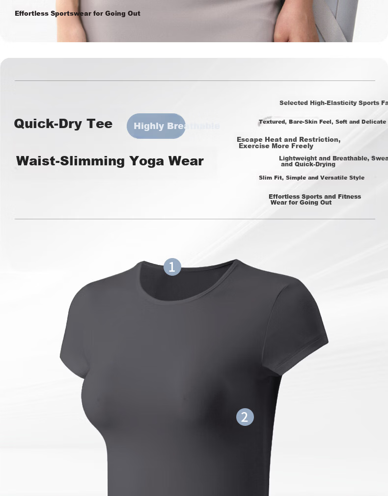 XUEXIMAN Women's Spring Summer Yoga Short Sleeve Quick-Dry High Elastic Slim Pilates Training Fitness T-Shirt 2