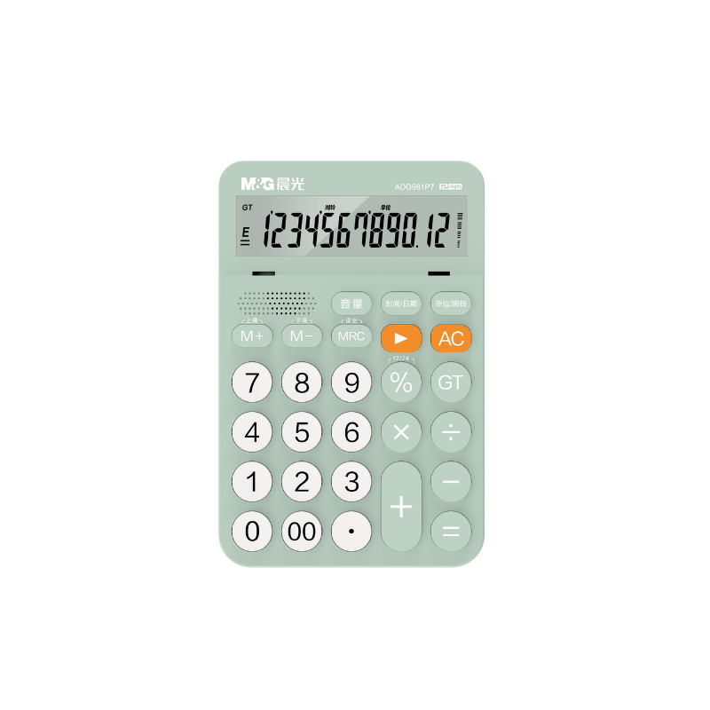 M&G Stylish Flat Voice Calculator 12-Digit Large Screen Calculator for Students and Office Use Green ADG981P7