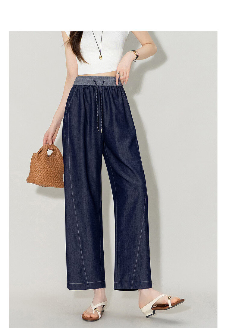 Demana Draped Air Pants Summer Commuter Colorblock Elastic Waist Curved Leg Loose Slim Petite Women's Casual Pants 3