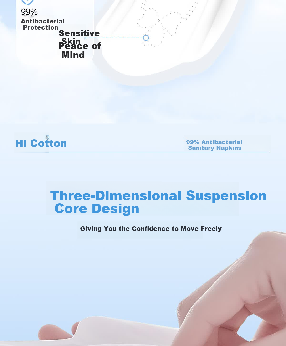 Hi Cotton Disinfection Grade Antibacterial 99 Sanitary Pads Day Use 245mm Ultra Thin Super Absorbent Breathable Leak-Proof No Backflow 8 Pieces Pack 7