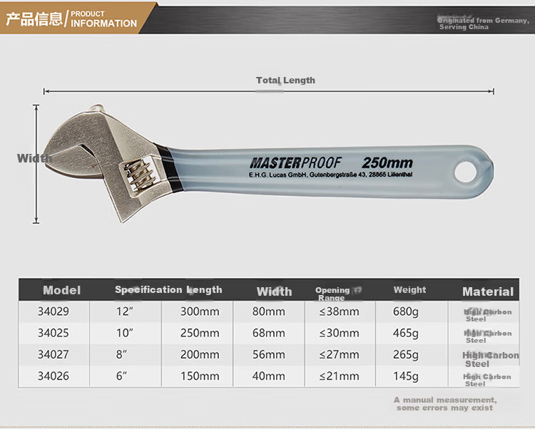 MASTERPROOF Adjustable Wrench 4-Piece Set with Bag, Large Opening Wrench, Quick Wrench, Auto Repair Wrenches 4-Piece Set 2