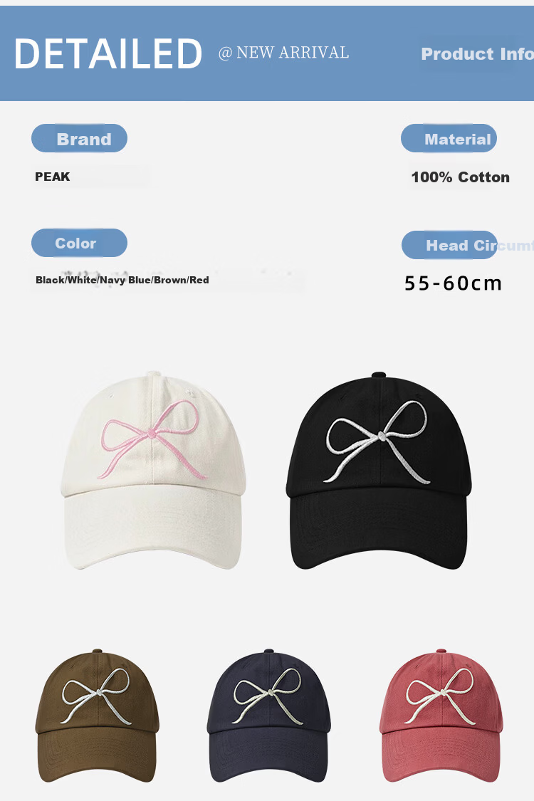 Peak Women's Baseball Cap Outdoor Sunshade Embroidered Bow Sweet Korean Style Fashion Street Dance Duckbill Hat Large Brim Slim Face 19
