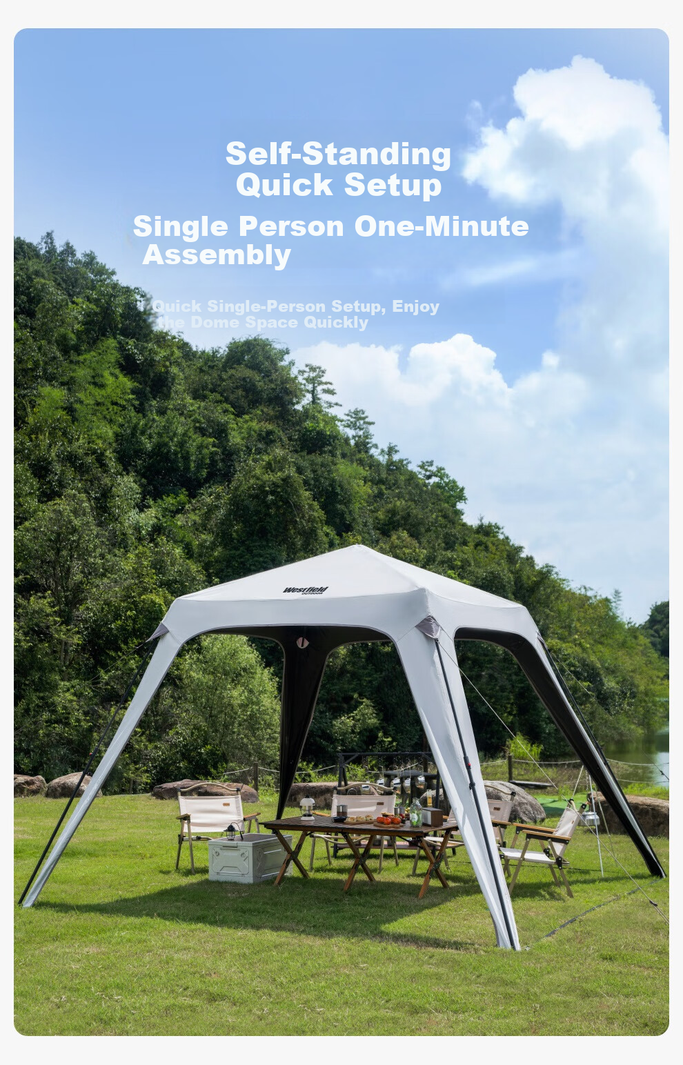 Westfield Outdoor Self-Standing Quick-Open Dome Canopy Tent for Camping, Park Picnic, Rainproof, Blackout Sunshade Shelter 1