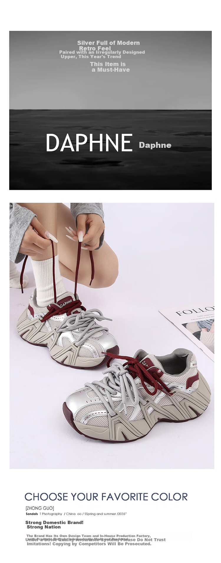 Daphne Platform Thick-Soled Dad Sneakers for Women 2026 New Popular Versatile Retro Sports Shoes Gray Size 38 1