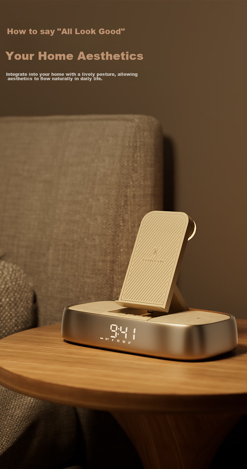 KuangXiang Bluetooth Speaker Multifunctional Wireless Charger Stand Clock Ambient Night Light Speaker for Phone and Earphones Birthday Gift for Friends Men and Women 2