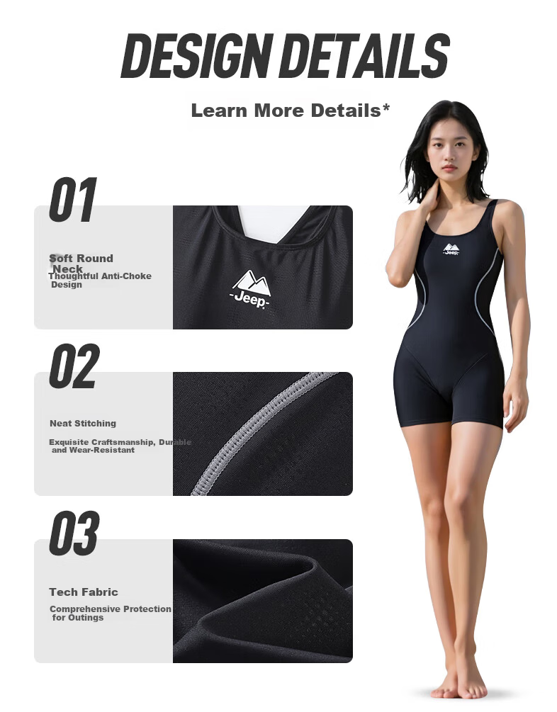 JEEP Women's Racing Professional One-Piece Square Leg Swimsuit Classic Black L 16