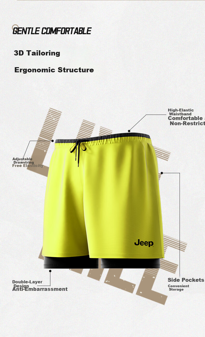 JEEP Men's Double-Layer Swim Trunks Quick-Dry Sun Protection Beach Swimming Gear Persimmon Orange 2XL 4