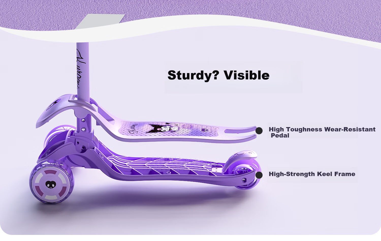 Mesuca Kids Scooter Kuromi Baby Ride-On Scooter Adjustable Foldable Balance Bike for Ages 1-12 10