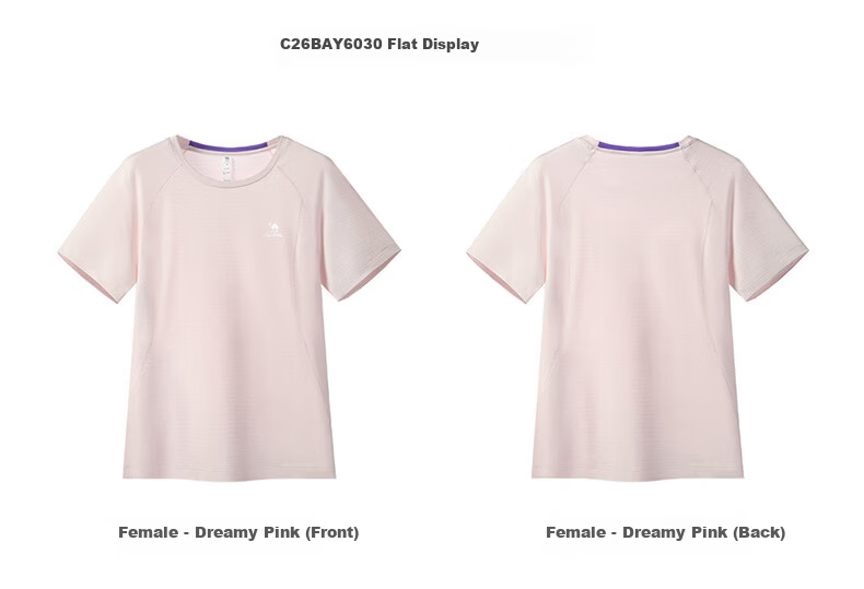 CAMEL Quick-Dry Sports T-Shirt Women Short Sleeve Breathable Casual Running Top C26BAYL6030 Dreamy Pink XL 30