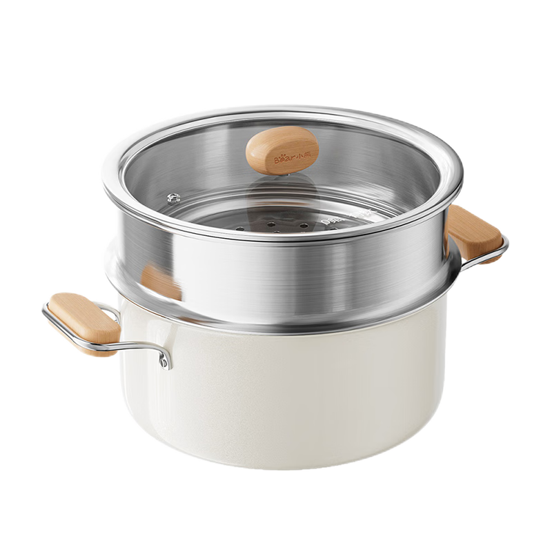 Bear Titanium Ceramic Double-Layer Steamer Large Capacity Soup Pot Household Steaming and Cooking Pot 28cm Gas Stove Compatible JG053-P02