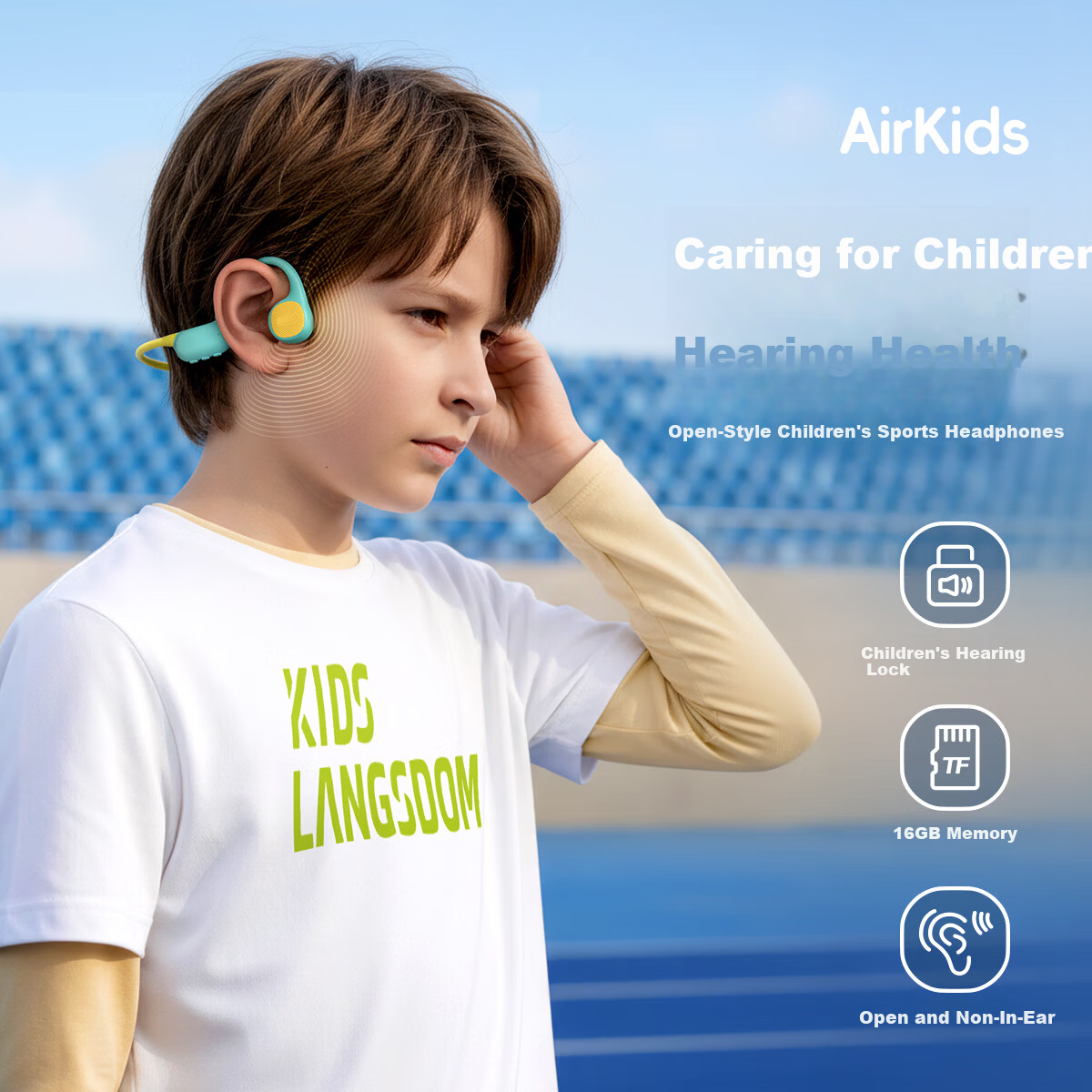 Langston AirKids Bone Conduction Bluetooth Earphones for Kids and Adults, Sports Running Earbuds, Non-In-Ear, Hearing Protection, Student Online Class, Compatible with Apple, Green Elf