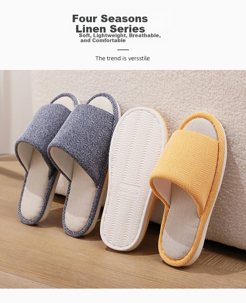 GUOLUOFEI Home Slippers for Men, Summer Indoor Cloth Linen Couple's All-Season Spring Autumn Floor Shoes, Yellow, Size 40-41 1