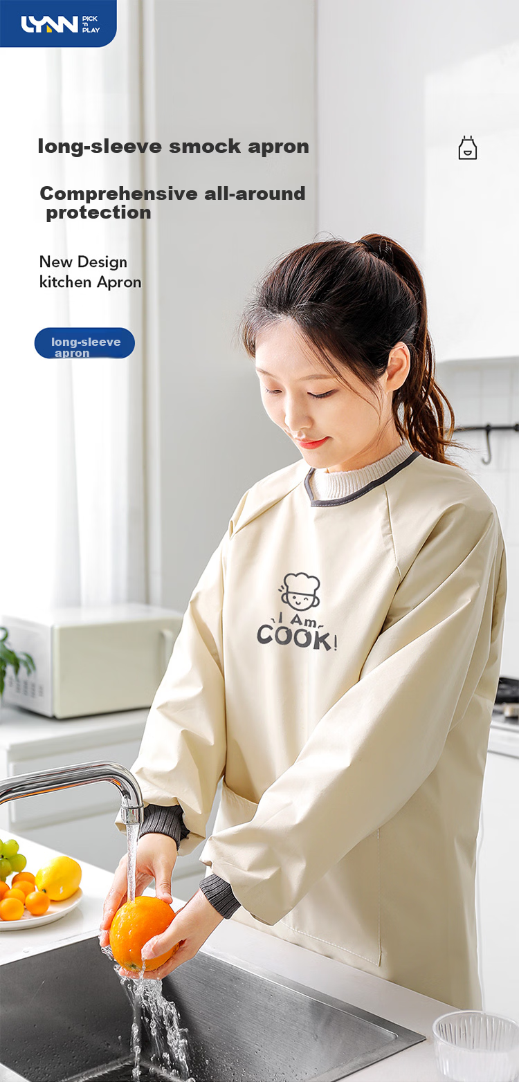 LYNN Waterproof Oil-Resistant Long Sleeve Kitchen Apron Durable Stain-Resistant Unisex Household Apron 1