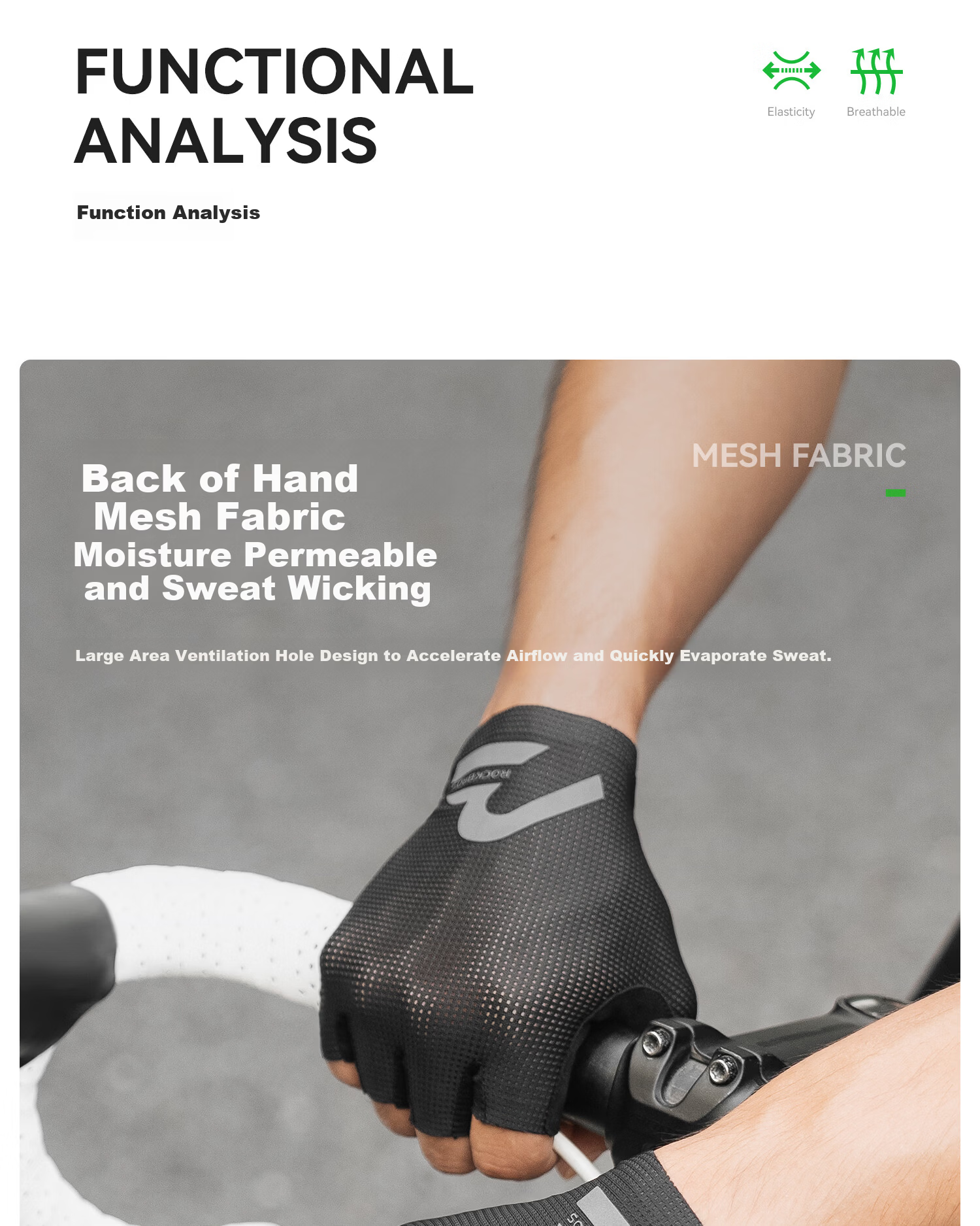 RockBros Half-Finger Cycling Gloves Summer Men Women Mountain Road Bike Short Finger Shockproof Black 5