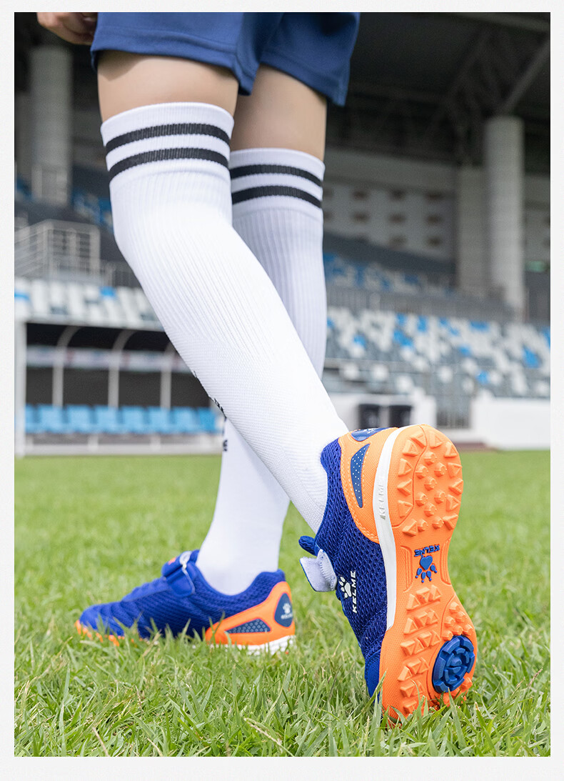 KELME Kids Long Tube Football Socks Thickened Terry Bottom Non-Slip Seamless Sports Socks M Blue 13